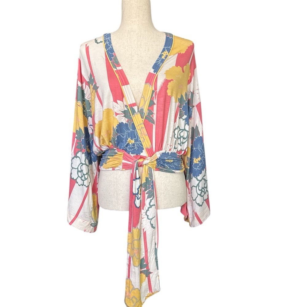 Free People Pink Floral Wrap Top